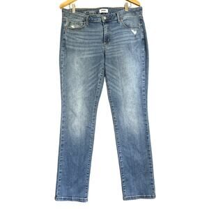 Sonoma Jeans Women 16 Blue Mid Rise Straight Distress Medium Wash Stretch Denim